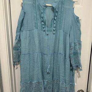 Beachy Blue Lace Trim Dress/coverup